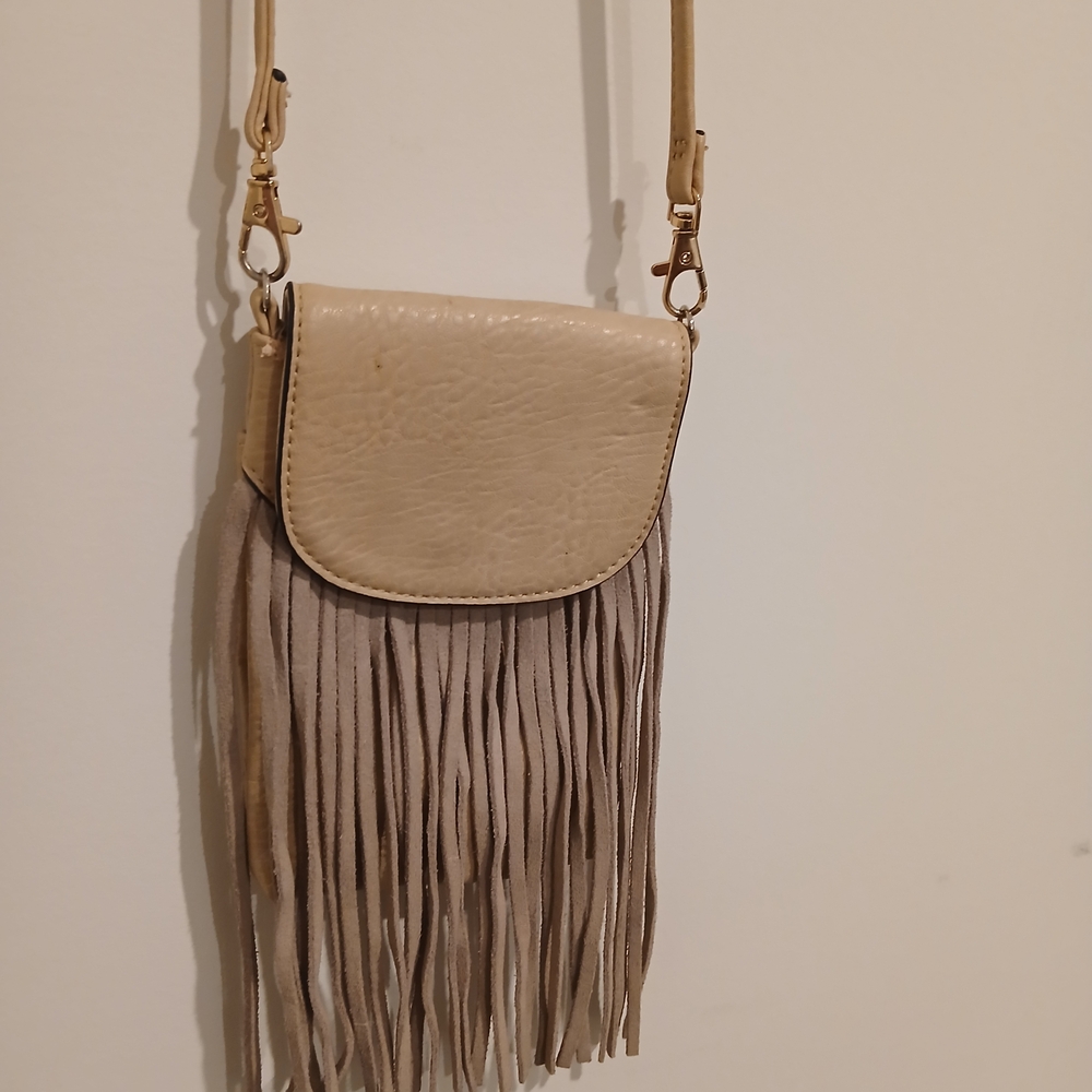 VIETA Fashion Cream and Tan Fringe Mini Bag